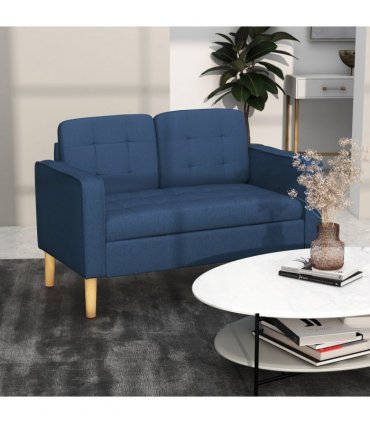 HOMCOM Compact Loveseat Sofa 2 Seater Sofa with Storage and Wood Legs Blue