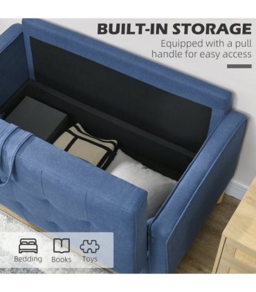 HOMCOM Compact Loveseat Sofa 2 Seater Sofa with Storage and Wood Legs Blue