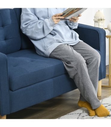 HOMCOM Compact Loveseat Sofa 2 Seater Sofa with Storage and Wood Legs Blue