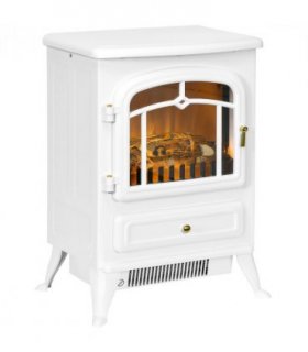HOMCOM Fireplace Stove Heater Log Burning Flame Electric 950/1850W White
