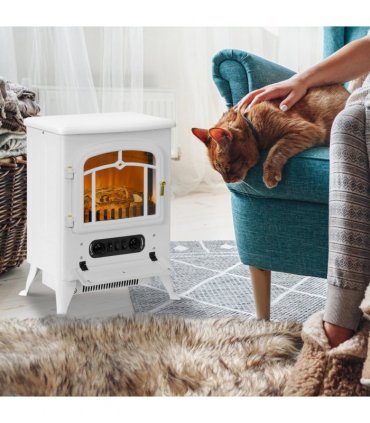 HOMCOM Fireplace Stove Heater Log Burning Flame Electric 950/1850W White