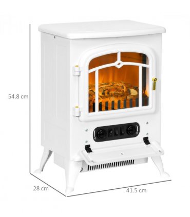 HOMCOM Fireplace Stove Heater Log Burning Flame Electric 950/1850W White
