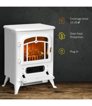 HOMCOM Fireplace Stove Heater Log Burning Flame Electric 950/1850W White
