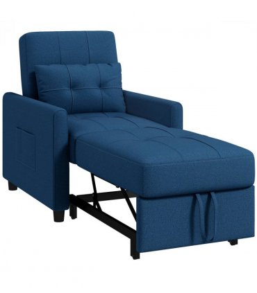 HOMCOM Pull Out Chair Bed, Sleeper Chair with Pillow, Side Pockets, Blue