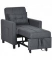 HOMCOM Pull Out Chair Bed, Sleeper Chair with Pillow, Side Pockets, Grey