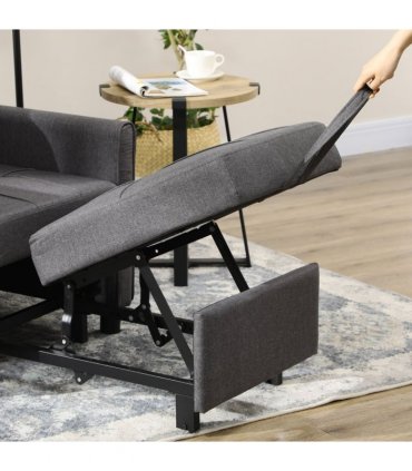 HOMCOM Pull Out Chair Bed, Sleeper Chair with Pillow, Side Pockets, Grey