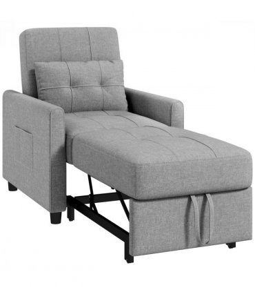 Chair Bed Light Grey 69L x 82W x 85H cm Sleeper Chair with Pillow, Side Pockets