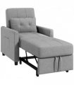 Chair Bed Light Grey 69L x 82W x 85H cm Sleeper Chair with Pillow, Side Pockets