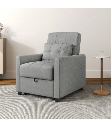 Chair Bed Light Grey 69L x 82W x 85H cm Sleeper Chair with Pillow, Side Pockets
