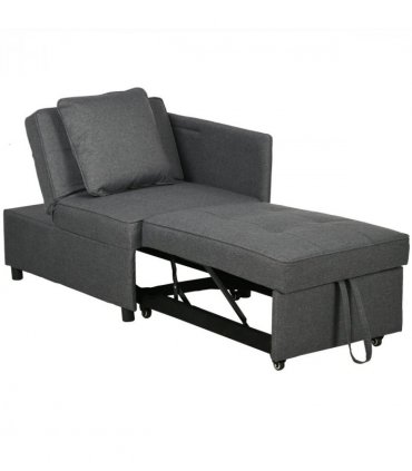HOMCOM Folding Sleeper Sofa Bed Chair with Pillows, Pocket, Grey