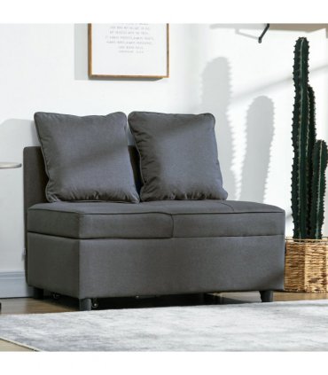 HOMCOM Folding Sleeper Sofa Bed Chair with Pillows, Pocket, Grey