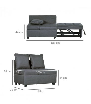 HOMCOM Folding Sleeper Sofa Bed Chair with Pillows, Pocket, Grey