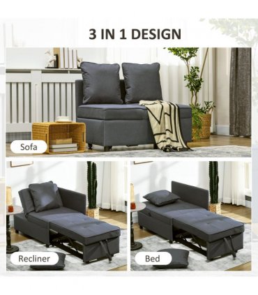 HOMCOM Folding Sleeper Sofa Bed Chair with Pillows, Pocket, Grey