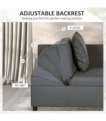 HOMCOM Folding Sleeper Sofa Bed Chair with Pillows, Pocket, Grey