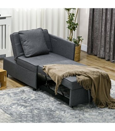 HOMCOM Folding Sleeper Sofa Bed Chair with Pillows, Pocket, Grey