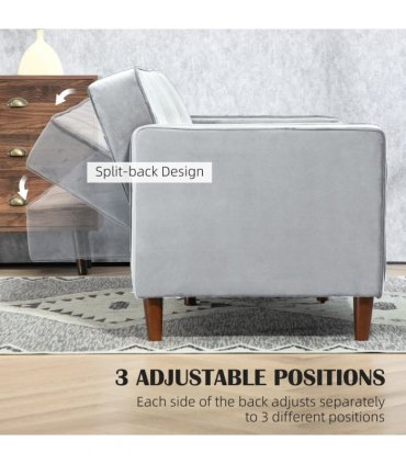 HOMCOM Convertible Sofa Futon Velvet-Touch Tufted Couch Sofa Bed Split Back Grey