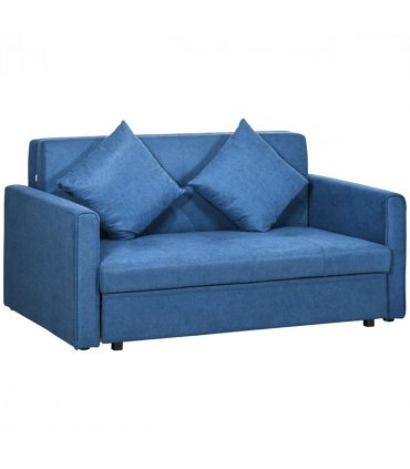 HOMCOM 2 Seater Sofa Bed Convertible Bed Settee w/ 2 Cushions Storage Blue