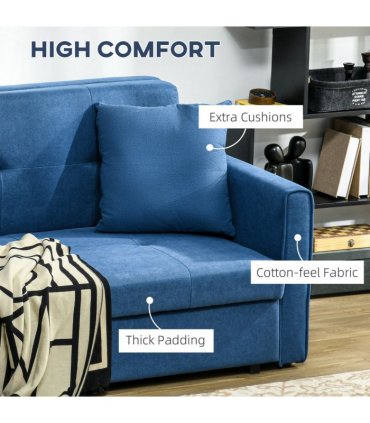 HOMCOM 2 Seater Sofa Bed Convertible Bed Settee w/ 2 Cushions Storage Blue