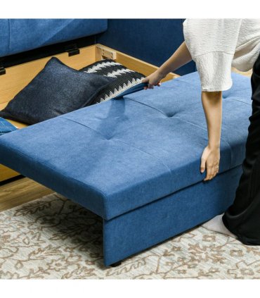 HOMCOM 2 Seater Sofa Bed Convertible Bed Settee w/ 2 Cushions Storage Blue