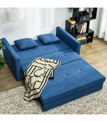 HOMCOM 2 Seater Sofa Bed Convertible Bed Settee w/ 2 Cushions Storage Blue