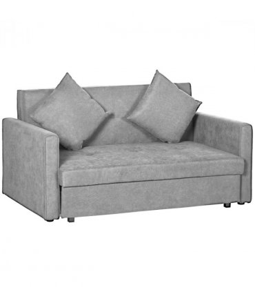 HOMCOM 2 Seater Sofa Bed Convertible Bed Settee w/ 2 Cushions Storage Light Grey