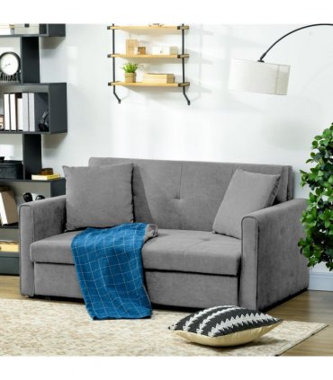 HOMCOM 2 Seater Sofa Bed Convertible Bed Settee w/ 2 Cushions Storage Light Grey