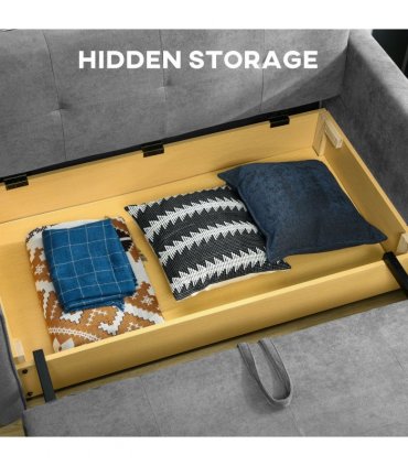 HOMCOM 2 Seater Sofa Bed Convertible Bed Settee w/ 2 Cushions Storage Light Grey