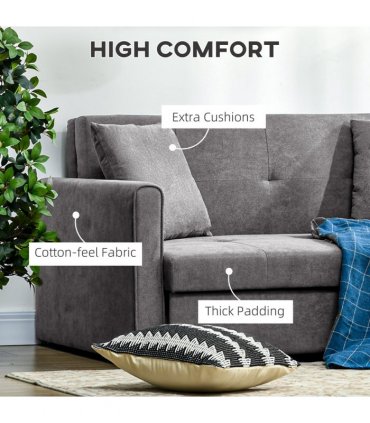 HOMCOM 2 Seater Sofa Bed Convertible Bed Settee w/ 2 Cushions Storage Light Grey