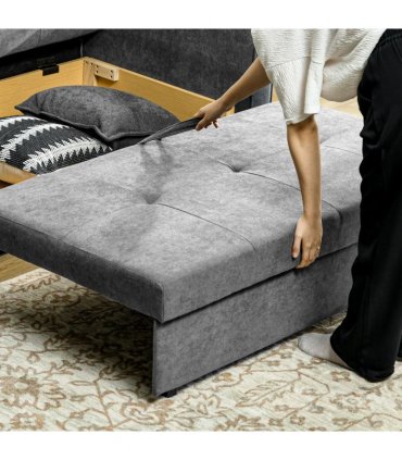 HOMCOM 2 Seater Sofa Bed Convertible Bed Settee w/ 2 Cushions Storage Light Grey