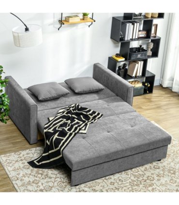 HOMCOM 2 Seater Sofa Bed Convertible Bed Settee w/ 2 Cushions Storage Light Grey