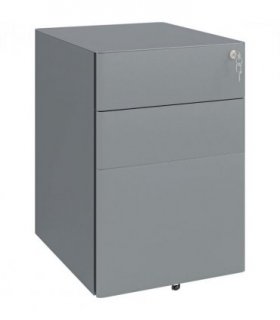 Steel Grey 3 Drawer Metal Filing Cabinet Lockable 5 Wheels Compact Under Desk
