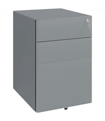 Steel Grey 3 Drawer Metal Filing Cabinet Lockable 5 Wheels Compact Under Desk