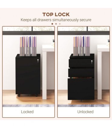 Vinsetto Steel File Cabinet with Lock Hanging Bar for Letter A4 Legal Size Black