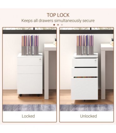 Vinsetto Steel File Cabinet with Lock Hanging Bar for Letter A4 Legal Size White