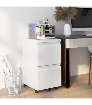 Vinsetto Steel File Cabinet with Lock Hanging Bar for Letter A4 Legal Size White