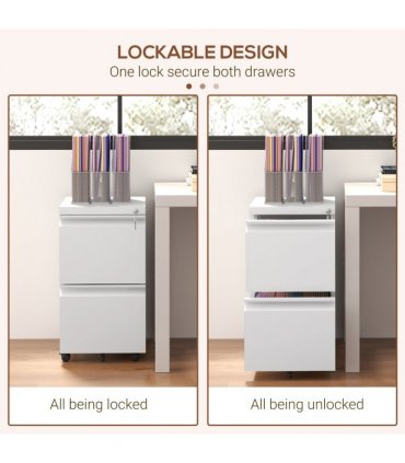 Vinsetto Steel File Cabinet with Lock Hanging Bar for Letter A4 Legal Size White