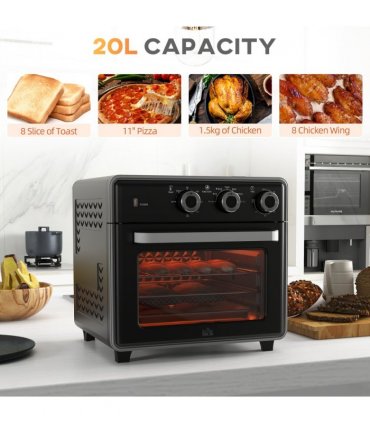 HOMCOM Air Fryer Oven 20L Mini Oven Countertop Convection Oven 1400W Black