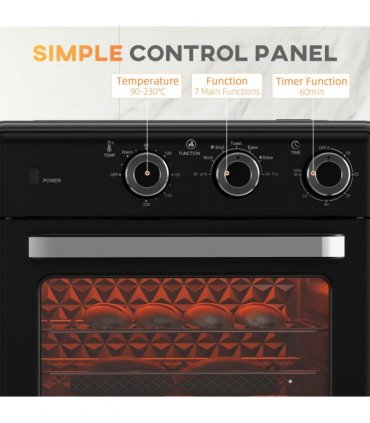 HOMCOM Air Fryer Oven 20L Mini Oven Countertop Convection Oven 1400W Black