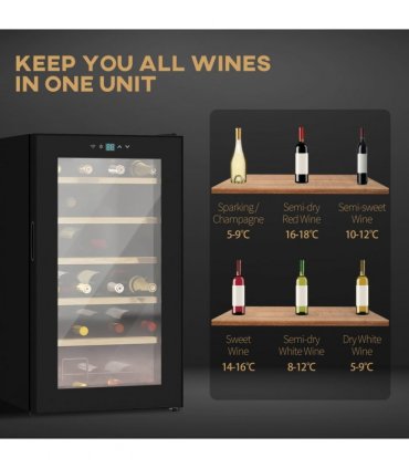 Wine Fridge Black 43L x 45W x 75H cm 24 Bottles Glass Door Digital Touch LED