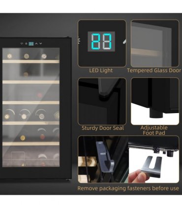 Wine Fridge Black 43L x 45W x 75H cm 24 Bottles Glass Door Digital Touch LED