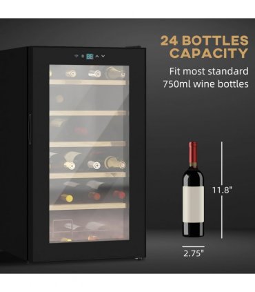 Wine Fridge Black 43L x 45W x 75H cm 24 Bottles Glass Door Digital Touch LED