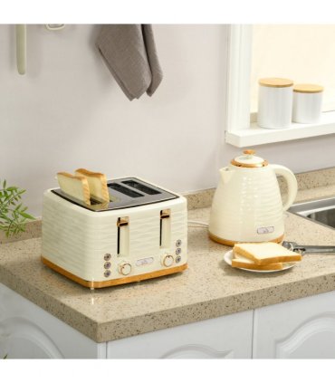 HOMCOM Kettle and Toaster Set 1.7L Rapid Boil Kettle & 4 Slice Toaster Beige