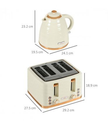 HOMCOM Kettle and Toaster Set 1.7L Rapid Boil Kettle & 4 Slice Toaster Beige