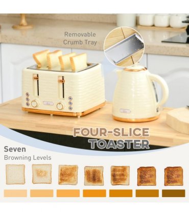 HOMCOM Kettle and Toaster Set 1.7L Rapid Boil Kettle & 4 Slice Toaster Beige