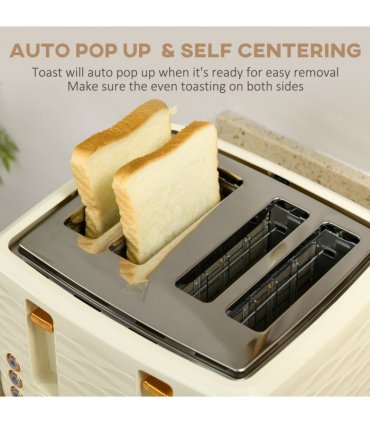 HOMCOM Kettle and Toaster Set 1.7L Rapid Boil Kettle & 4 Slice Toaster Beige