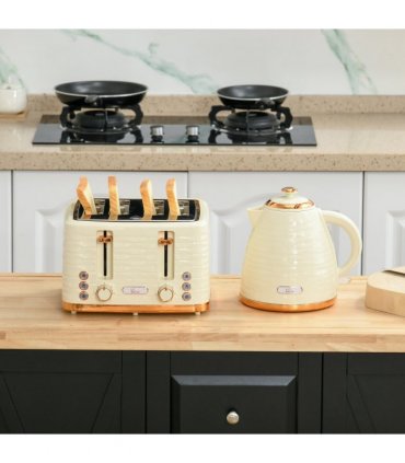 HOMCOM Kettle and Toaster Set 1.7L Rapid Boil Kettle & 4 Slice Toaster Beige
