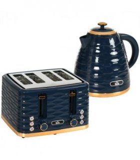 HOMCOM Kettle and Toaster Set 1.7L Rapid Boil Kettle & 4 Slice Toaster Blue
