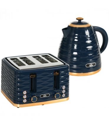 HOMCOM Kettle and Toaster Set 1.7L Rapid Boil Kettle & 4 Slice Toaster Blue