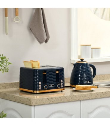HOMCOM Kettle and Toaster Set 1.7L Rapid Boil Kettle & 4 Slice Toaster Blue
