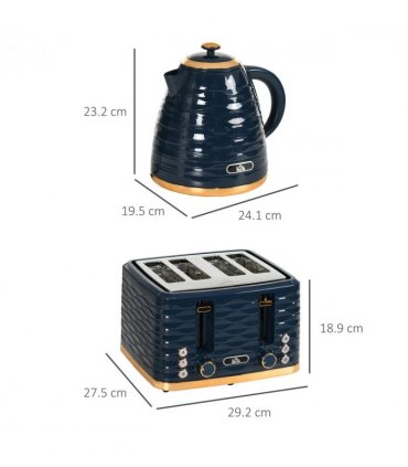 HOMCOM Kettle and Toaster Set 1.7L Rapid Boil Kettle & 4 Slice Toaster Blue